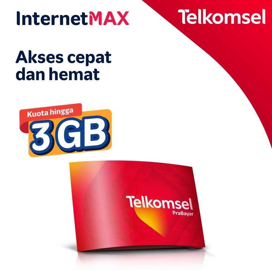 Kartu Perdana Telkomsel - InternetMAX Hingga 3Gb / 30 Hari - Nomor Acak