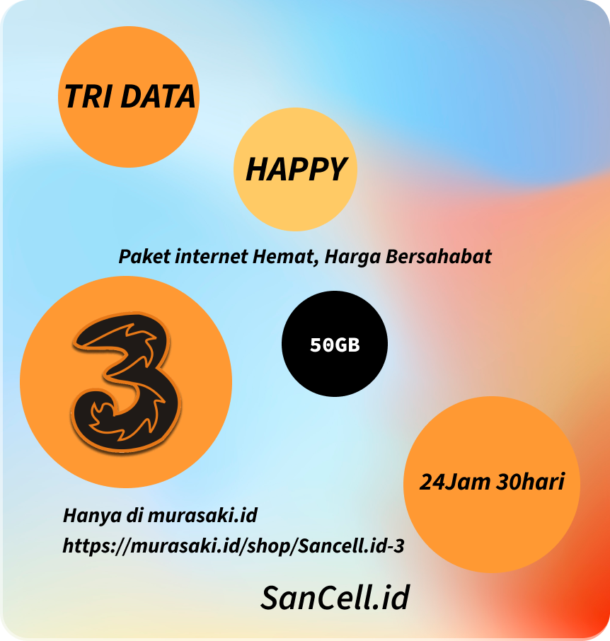Voucher paket data tri happy 50GB / kuota internet tri