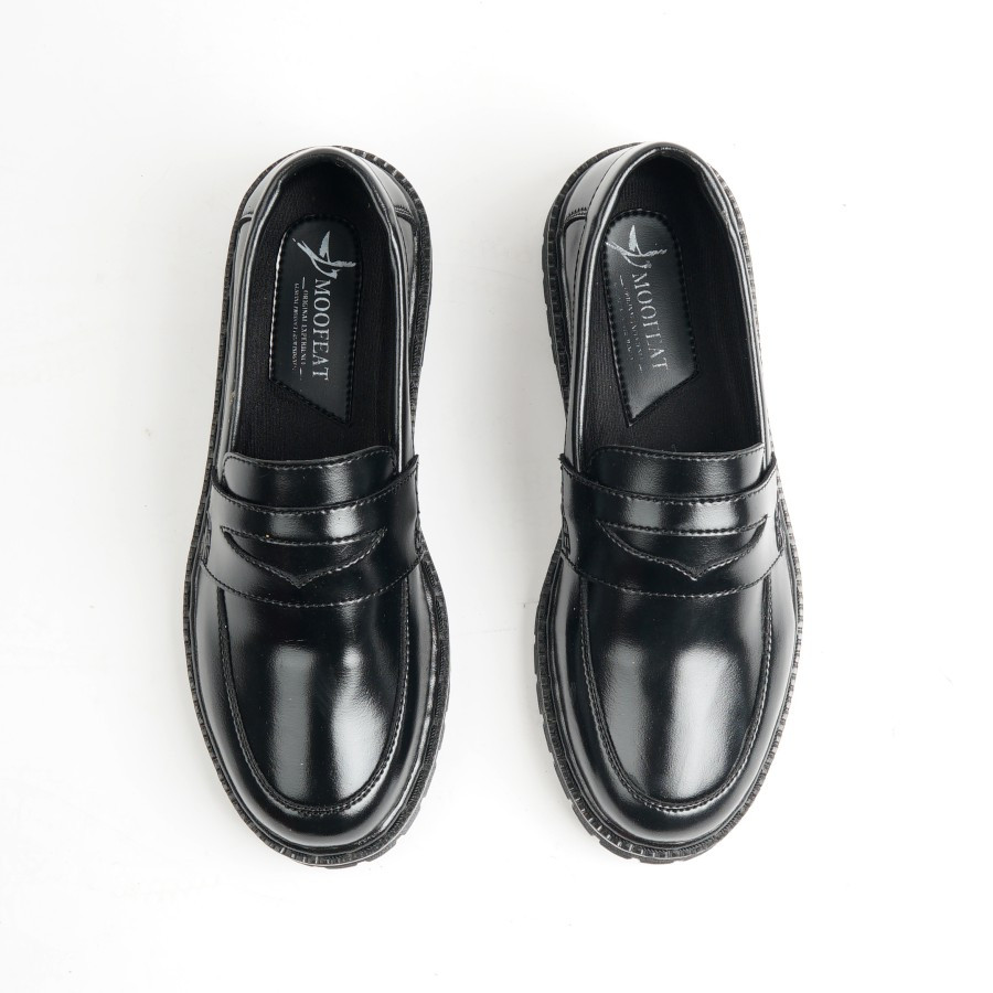 Moofeat Leyster - Sepatu Penny Loafers Pria Wanita Full Black - Hitam