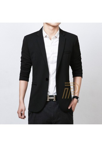Jas Blazer zepp With Jacket Pria Formal Kancing Satu Slim Fit - Hitam