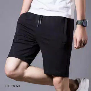 Celana pendek kolor polos olahraga pria kasual/sport futsal, allsize - Hitam