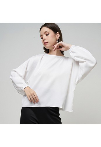 Monellina 601364 Blouse Oversize Crop Wanita Lengan Panjang Putih