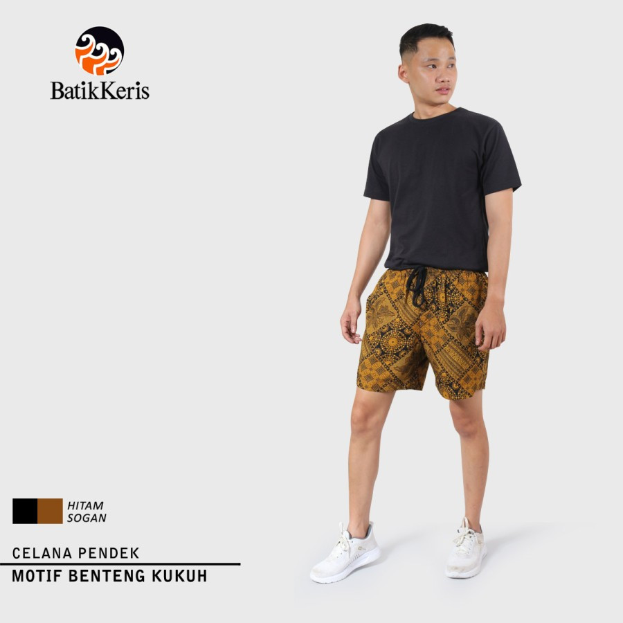 Batik Keris Celana Pendek Syantung Batik Benteng Kukuh - Hitam Coklat