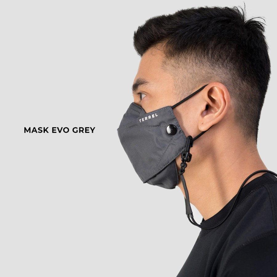 Terrel evo mask grey masker kain non medis 3d strap konektor