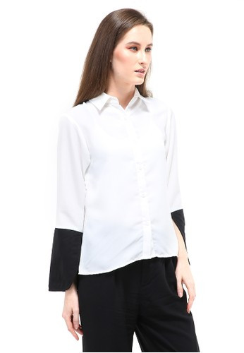 Sahila Blouse Short Sleeves Wanita Motif Polos Atasan Casual - Putih