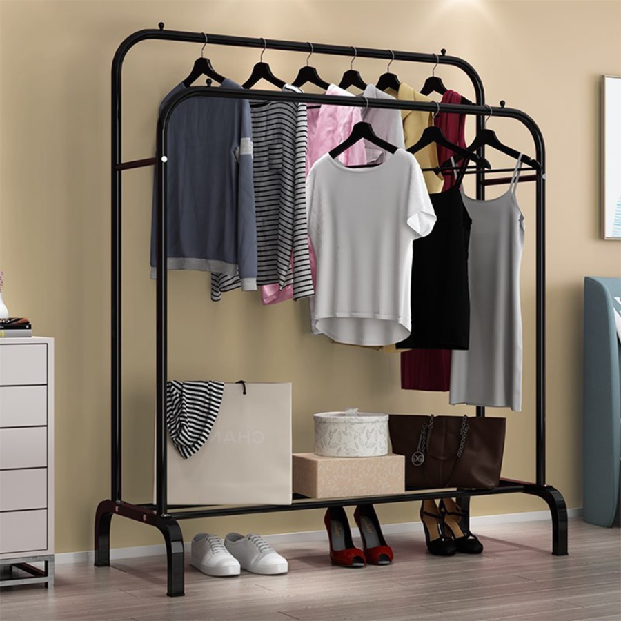 Gantungan Baju Besi Stand Hanger Pakaian Gantungan Baju Berdiri - Putih
