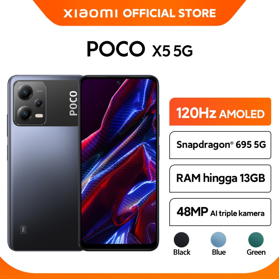 POCO X5 5G Snapdragon 695 5G Layar 120Hz AMOLED 6,67" - Black, 8/256GB