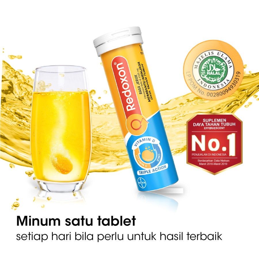 Redoxon Vit. C, D + Zinc Rasa Jeruk 10+5 Tab x 3 Unit