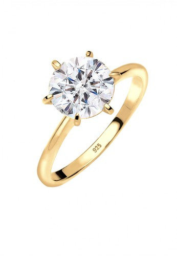 Perhiasan Wanita Perak Asli - Silver Cincin Crystal Gold Plated