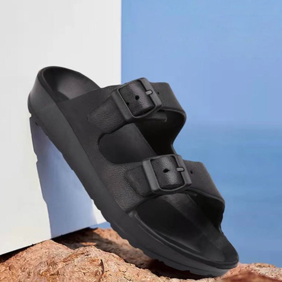 Sandal Pria Birkenstok Black Sendal Casual EVA 2strap Original - Hitam